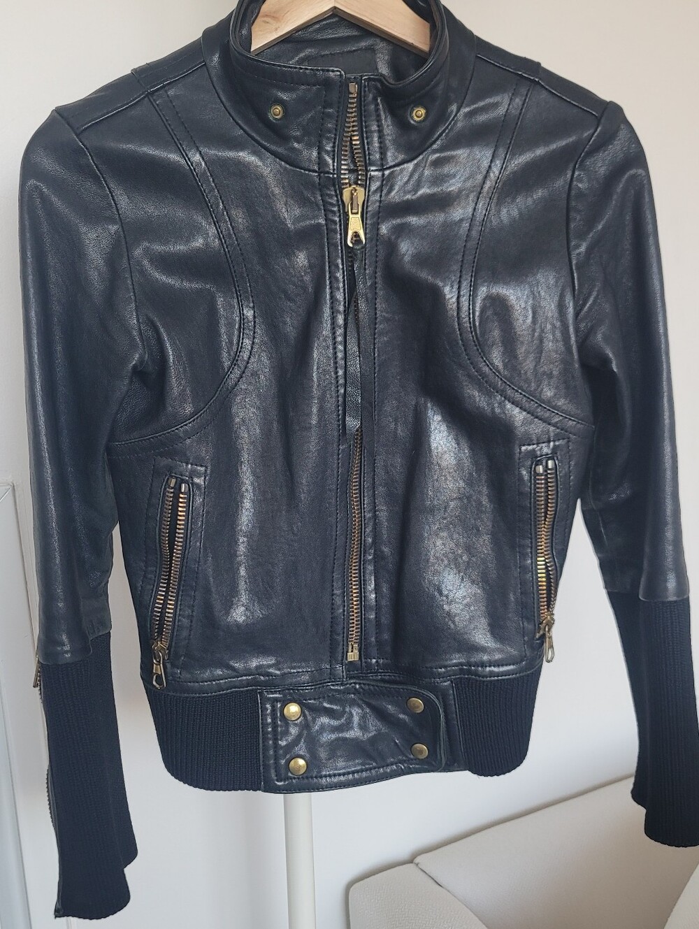 Smythe Black Leather Biker Jacket XXS 00